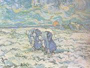 Vincent Van Gogh Two Peasant Women Digging in Field with Snow (nn04) Spain oil painting reproduction